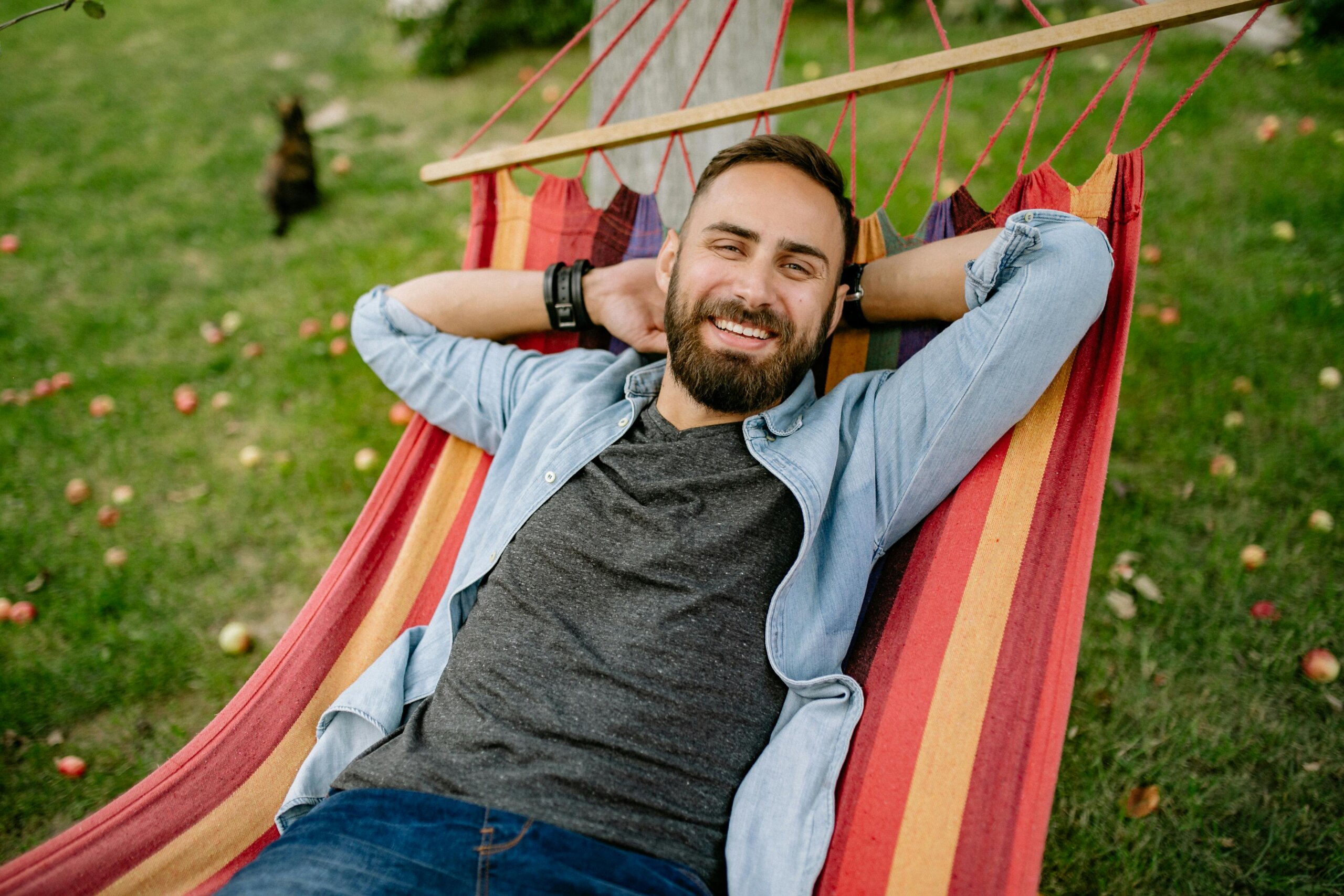 A Happy man on a hammock